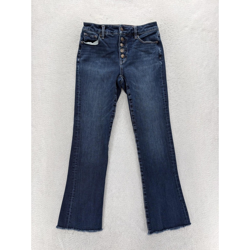 American Eagle High Rise Skinny Kick Jeans Womens 2 Blue Raw Hem Stretch Preppy
